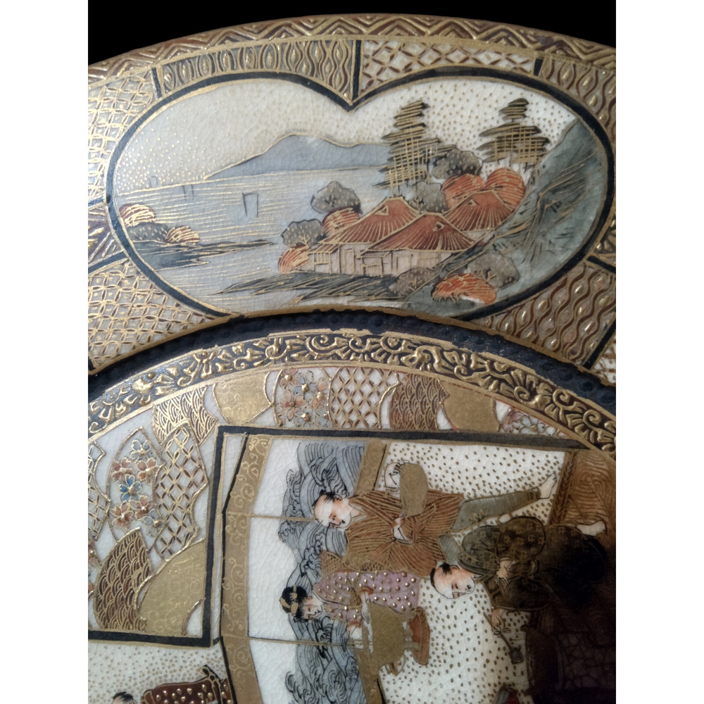 Antique Japanese Satsuma Kutani Ware Decorative Plate Geisha Gilt Hand Painted - Picture 4 of 12